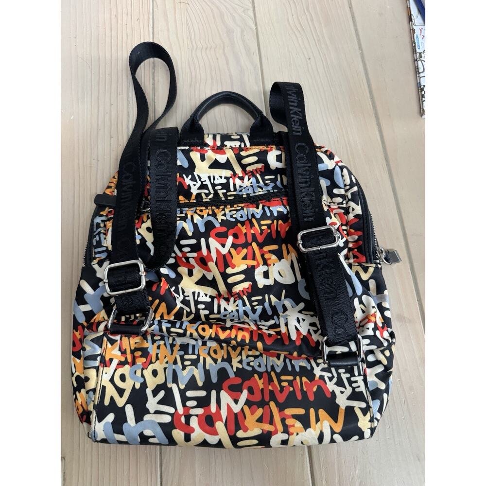 Calvin Klein Graffiti Logo Mini Backpack Purse Black Multicolor Nylon Bag - Picture 5 of 7
